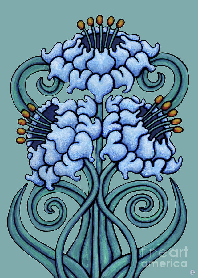 Fleur Nouveau Delphine. Vintage Vibes, Blue. Painting by Amy E Fraser
