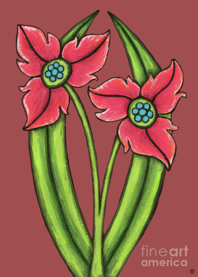 Fleur Nouveau Hughette. Vintage Vibes, Coral Red. Painting by Amy E Fraser