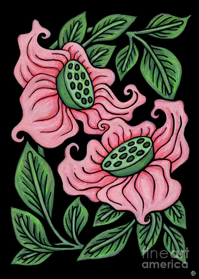 Fleur Nouveau Lucienne. Bold on Black. Painting by Amy E Fraser