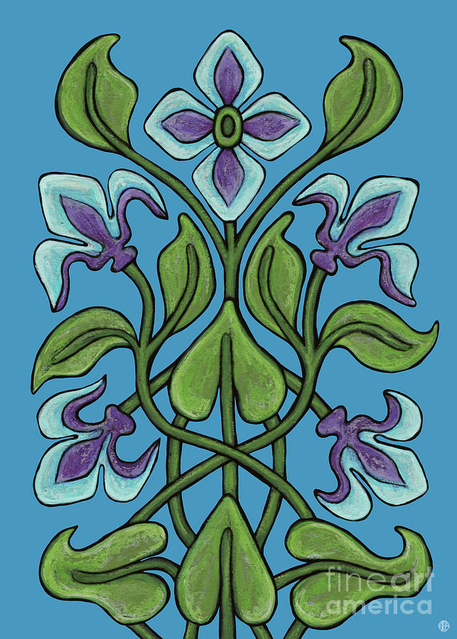 Fleur Nouveau Mirielle. Vintage Vibes, Blue. Painting by Amy E Fraser