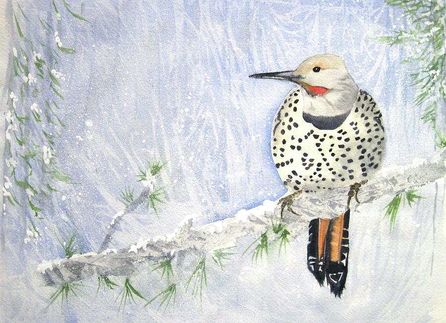 Flicker in the snow Painting by Dominique Bachelet