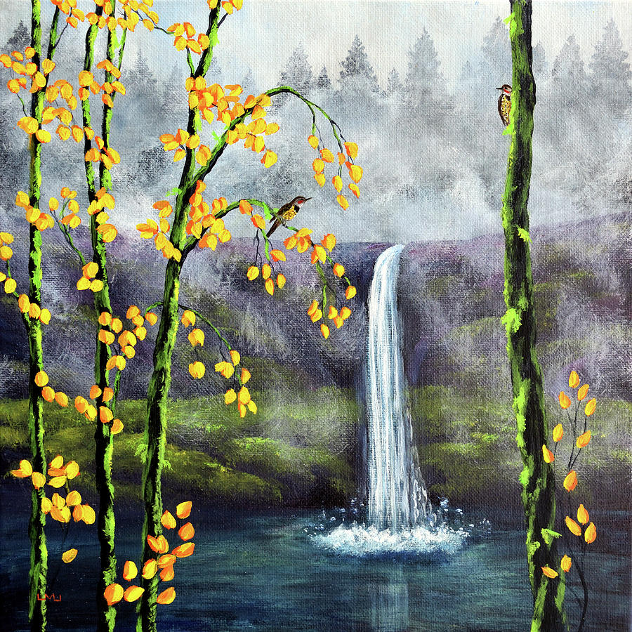 Flickers at Silver Falls Painting by Laura Iverson