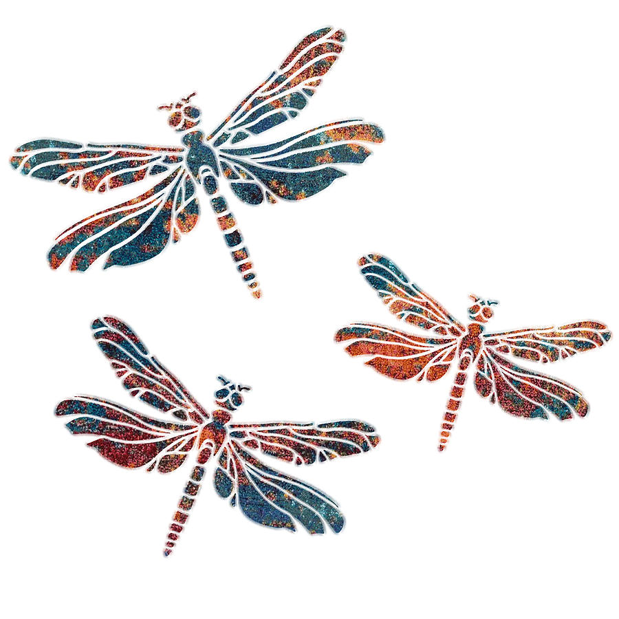 Flight of Multicolor Dragonflies Digital Art by Fred Bertheas