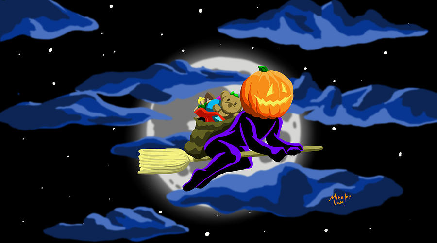 Halloween Digital Art - Flight of the Great Pumpkin by Michael Ivy