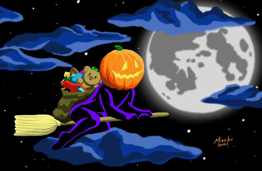 Halloween Digital Art - Flight of the Great Pumpkin, version 2 by Michael Ivy