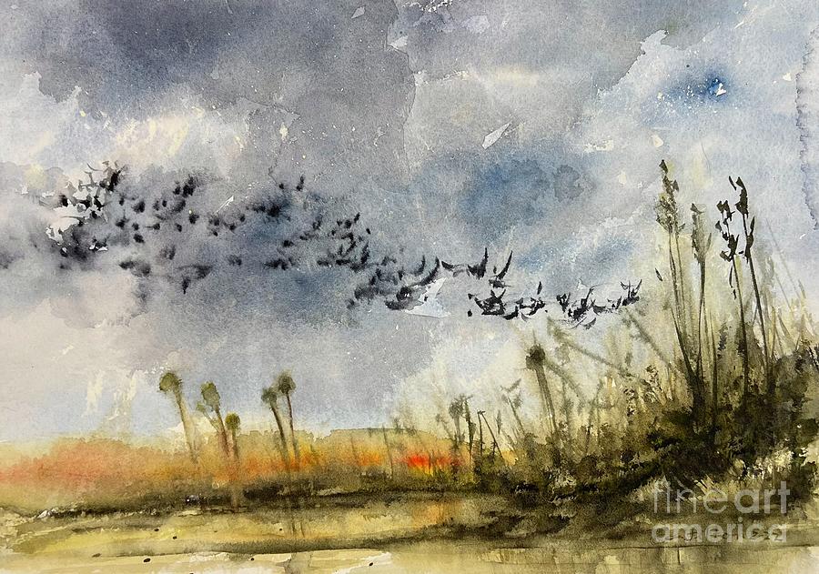Flight over wetlands 2-12-2022 Painting by Julianne Felton