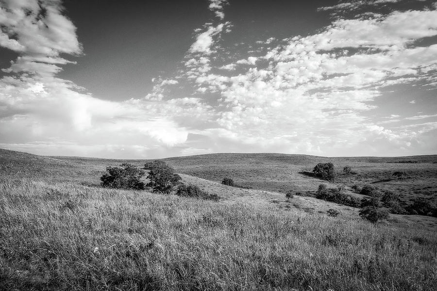 Flint Hills Valley Black and White Photograph by Steven Bateson