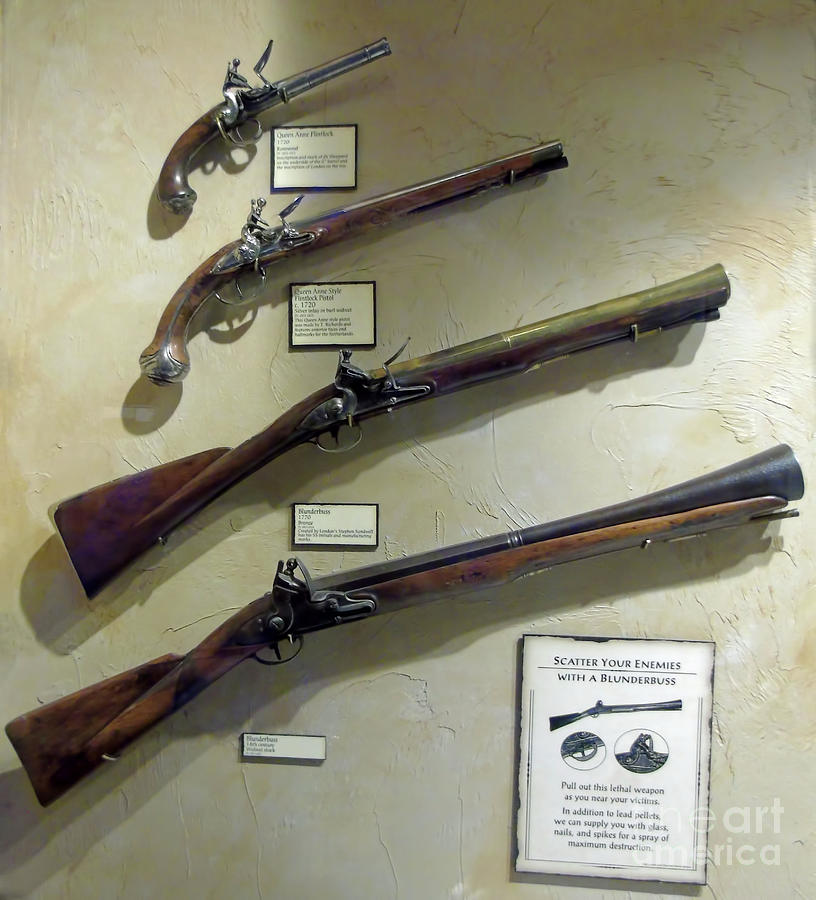 Flintlock Blunderbuss and Pistols Photograph by D Hackett