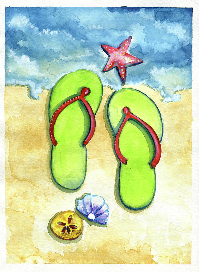 Flip Flops on the Beach Painting by Michele Fritz
