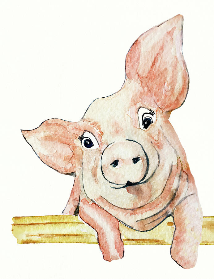 Flirty Pink Pig Painting by Deborah League