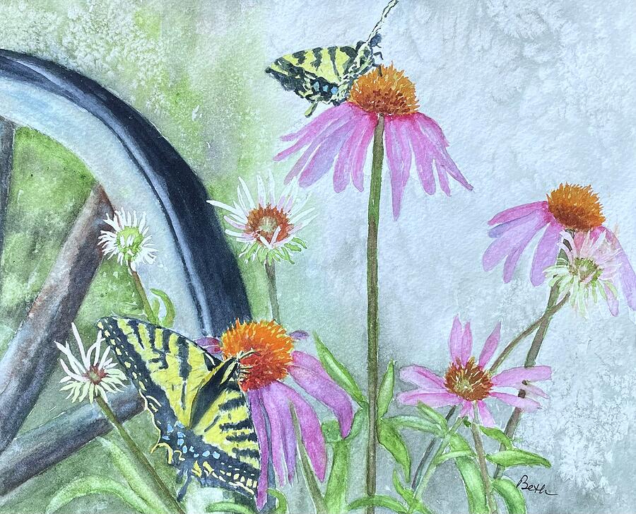 Flitting Through the Coneflowers Painting by Beth Fontenot