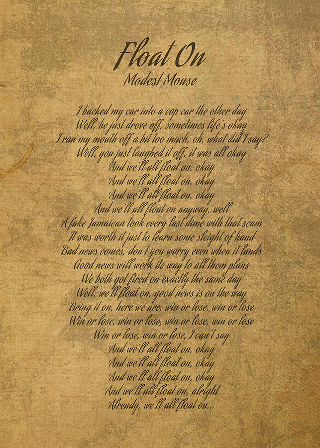 float-on-by-modest-mouse-vintage-song-lyrics-on-parchment-mixed-media