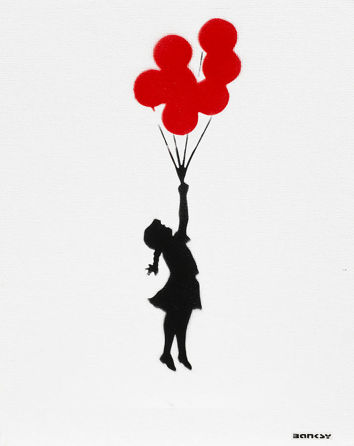 Floating Balloon Girl Banksy Poster humor Painting by Karl Davies | Pixels