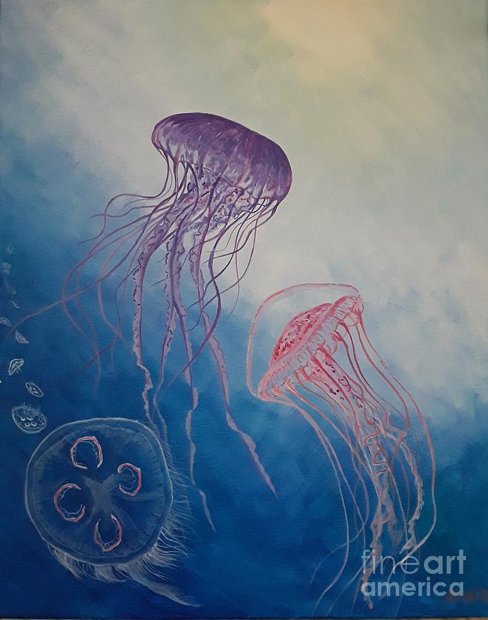Jellyfish Painting - Floating Beauties by Sue Bonnar