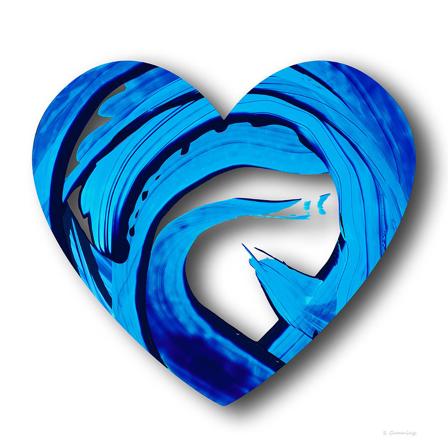 Floating Blue Heart Pure Water Art Painting by Sharon Cummings