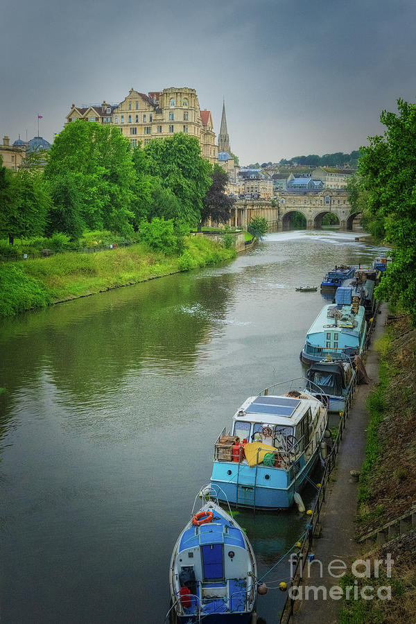 Floating Boat Homes along the River Avon and Pulteney Bridge, bath England Photograph by Abigail Diane Photography