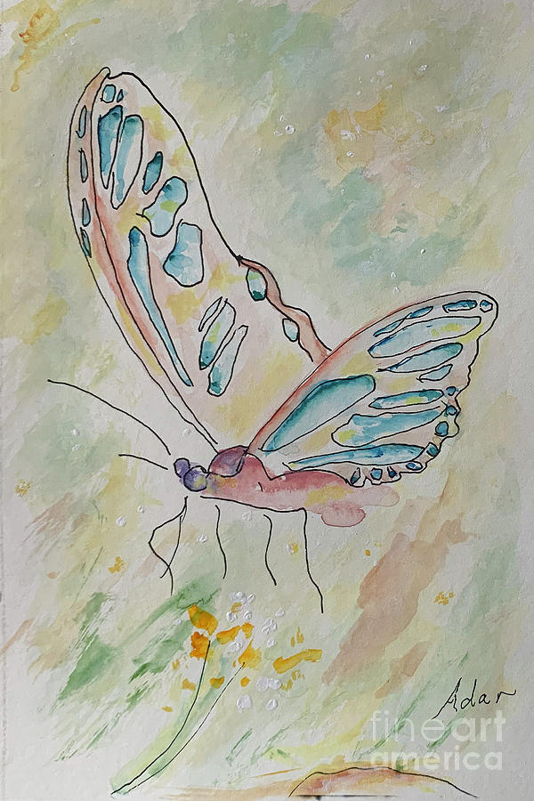 Floating Butterfly 1 Pen and Ink with Watercolor circa 2021 Painting by Felipe Adan Lerma