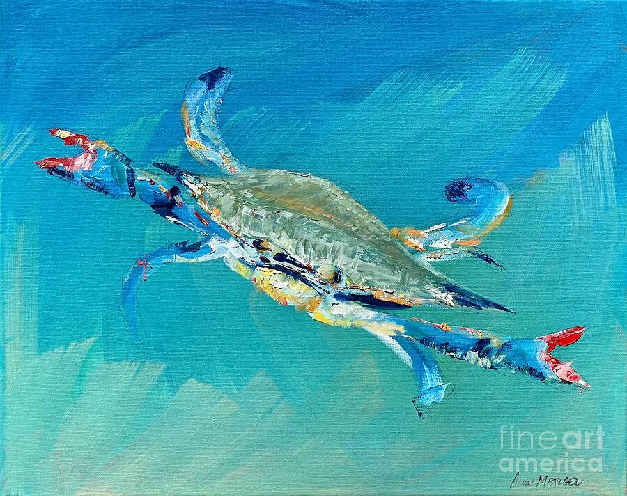 Beach Painting - Floating Crab by Alan Metzger