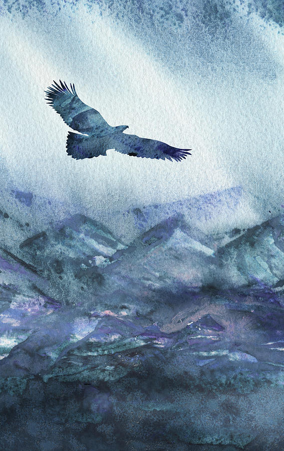 Floating Free And Above Watercolor Eagle Silhouette  Painting by Irina Sztukowski