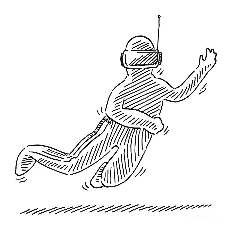 Floating Human Figure With VR Glasses Drawing Drawing by Frank Ramspott ...