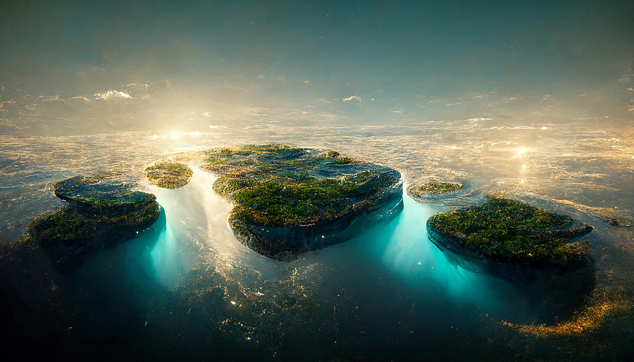 Vintage Painting - floating  islands  above  an  infinite  ocean  waterf  44dbf681  50af  4aa1  977b  75ee4663c926 by A by Celestial Images