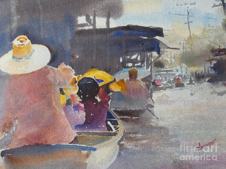 Floating Market Bangkok Painting by Keith Thompson