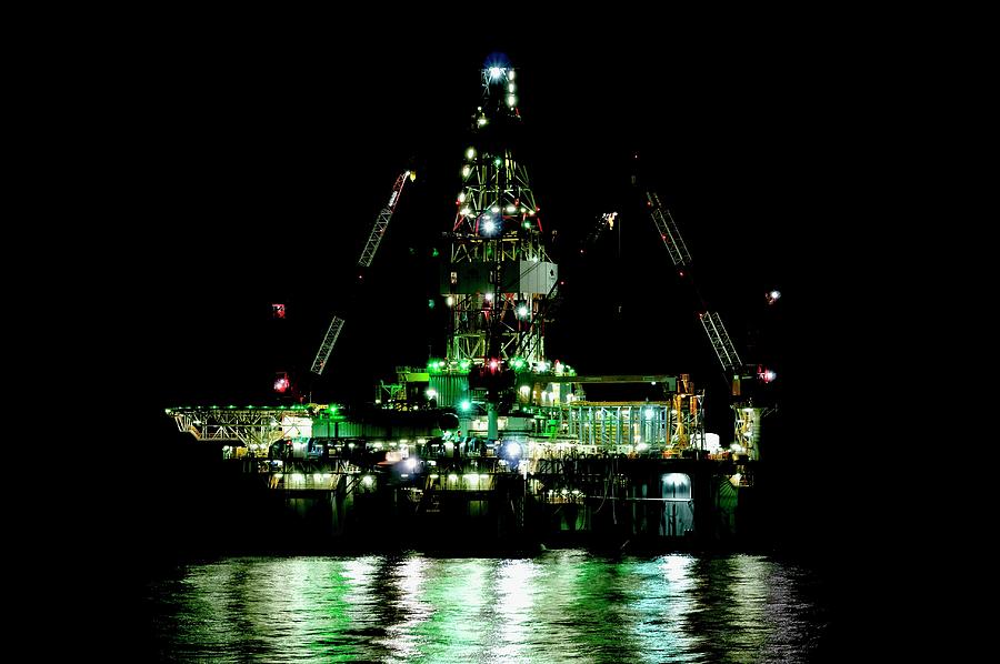 Floating Oil Rig at Night Photograph by Bradford Martin