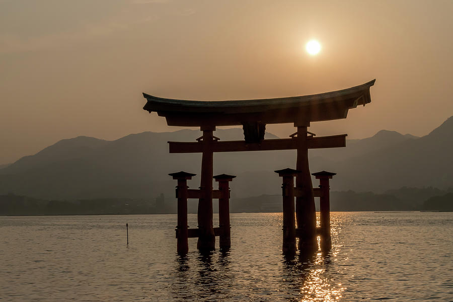 Floating Torii Gate at Sunset Photograph by Andrew Bower - Fine Art America