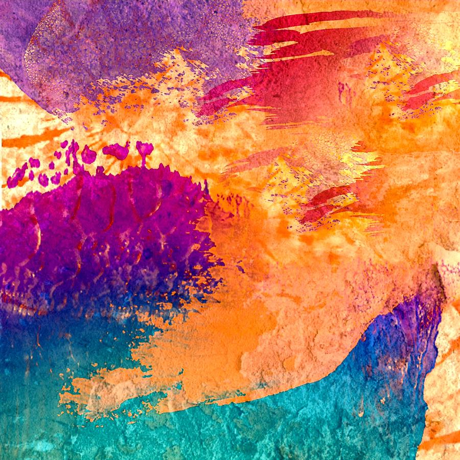 Flooding sunset waves watercolor abstract Digital Art by Silver Pixie