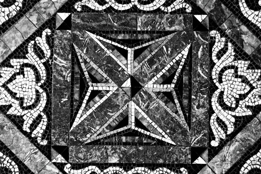 Floor Tile Mosaic Design Basilica San Marco Venice Italy Black and White Photograph by Shawn OBrien