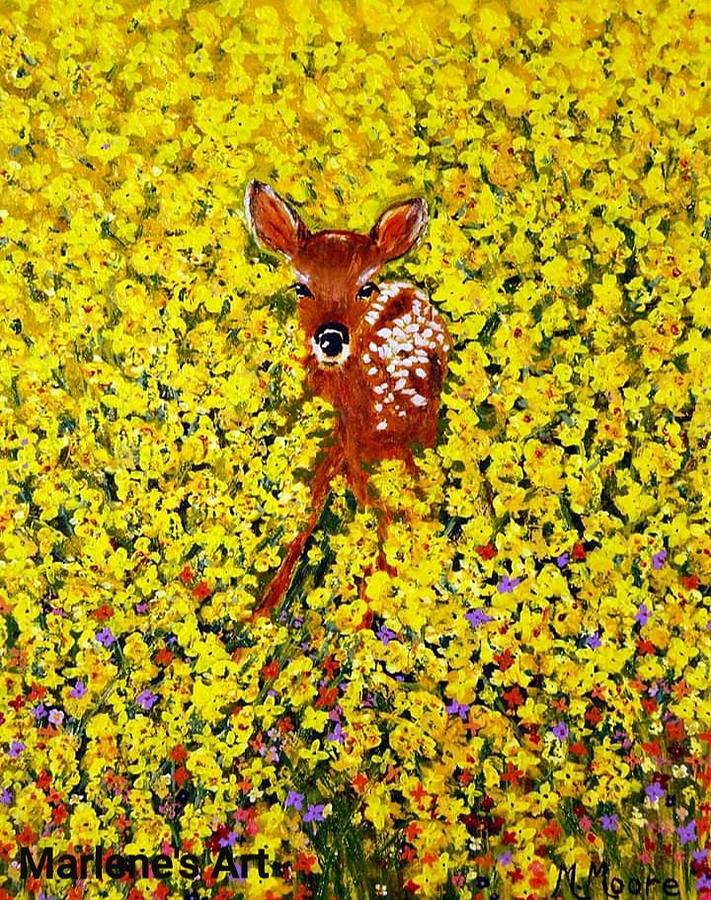 Flora and Fawn Painting by Marlene Moore