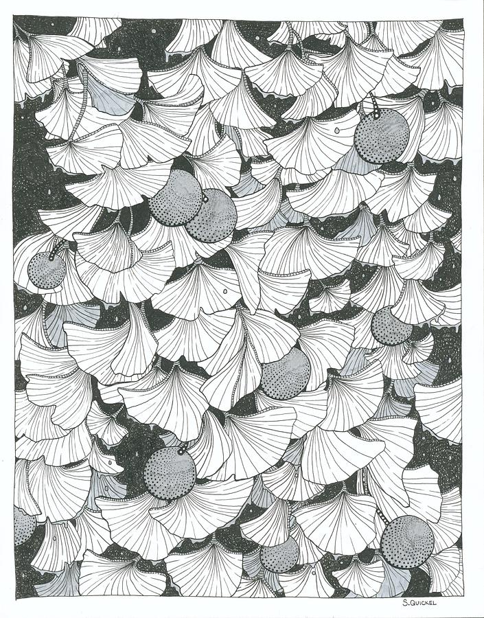 Black And White Drawing - Fluttering Ginkgo Leaves by Sarah Quickel