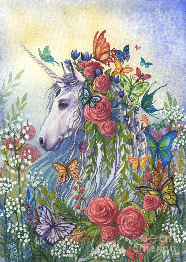 Unicorn Painting - Flora by Sara Burrier