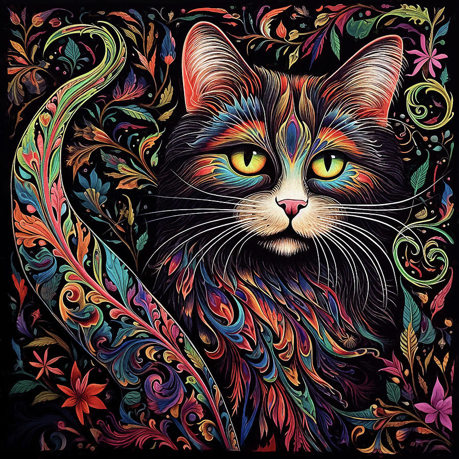 Flora the Colorful Kitty Digital Art by Peggy Collins