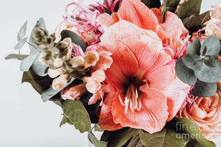 Floral Art Print, Minimalist Abstract Coral Flowers Print, Pastel Flower Decor, Bouquet Of Flowers Photograph