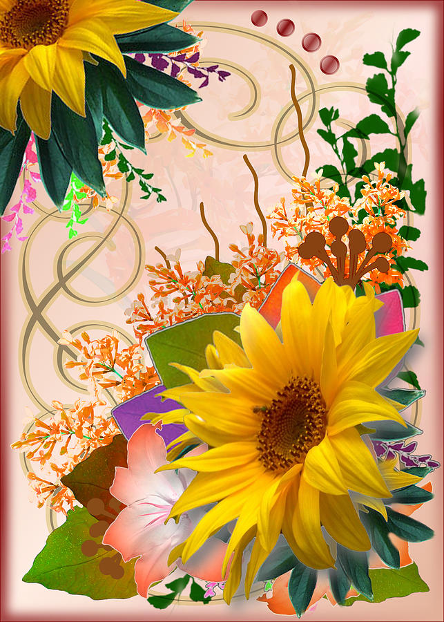 Floral Autumn Seasonal Card of November Colors  Digital Art by Delynn Addams