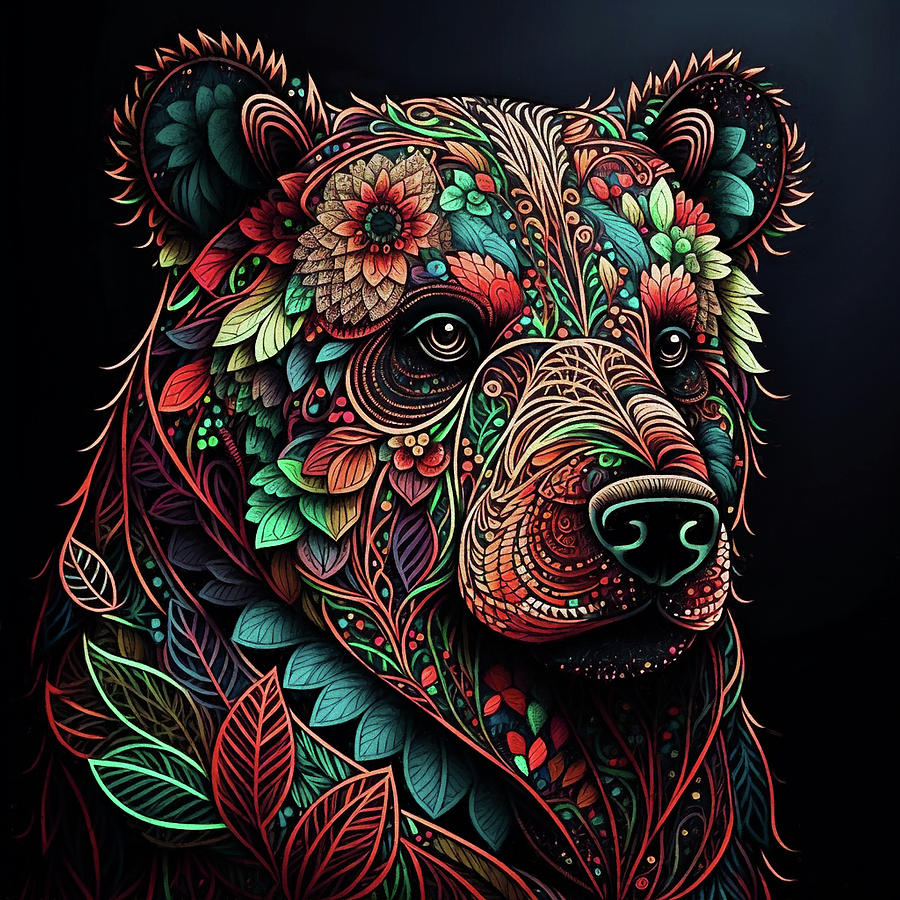 Floral Bear Digital Art by Peggy Collins