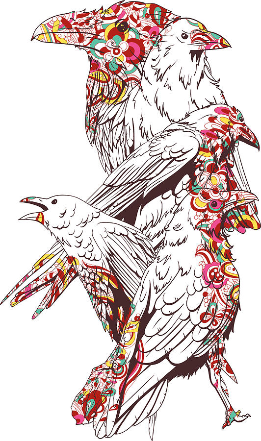 Crow Digital Art - Floral Bird by Jacob Zelazny
