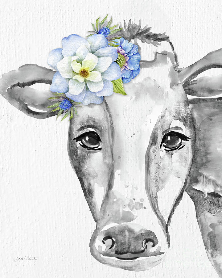 Floral Cow B Painting by Jean Plout