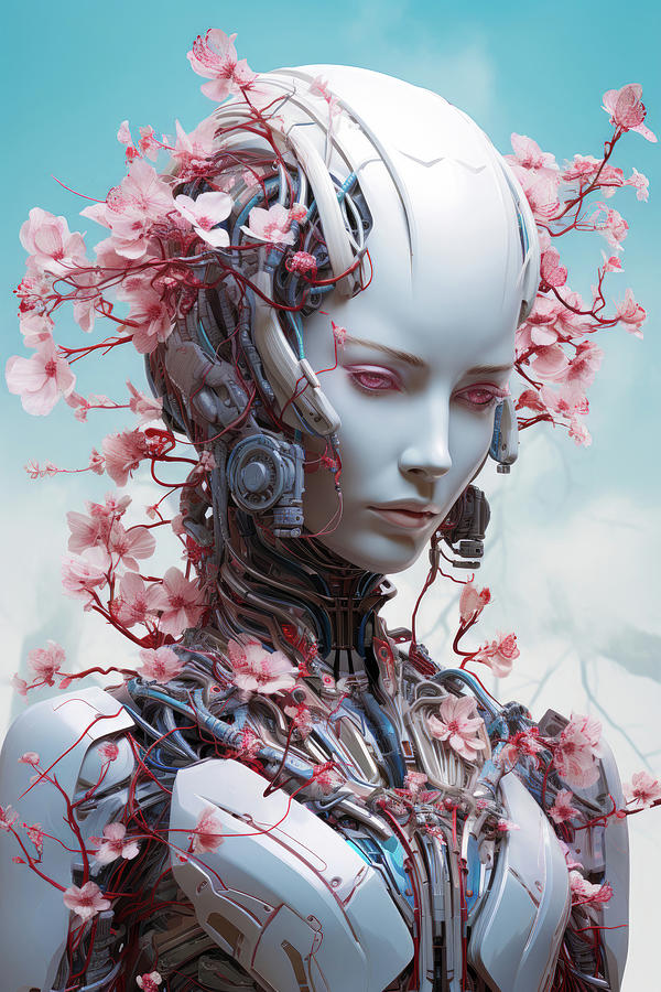 Floral Cyborg Head 07 Spring Digital Art by Matthias Hauser