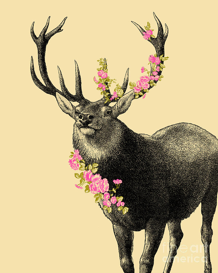 Deer Mixed Media - Floral Deer by Madame Memento