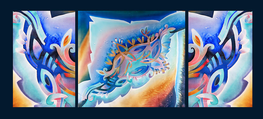 Floral Design Triptych Blue Tapestry - Textile by Tatiana Koltachikhina