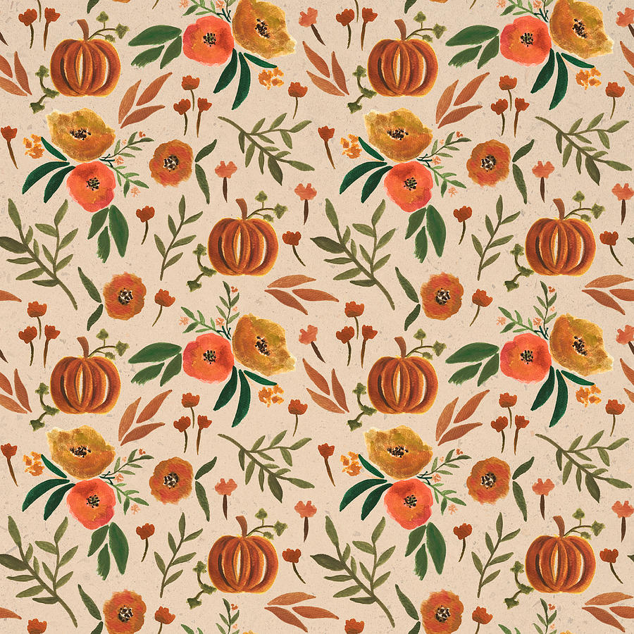 Fall Digital Art - Floral Fall Pumpkin Pattern by Lauren Ullrich
