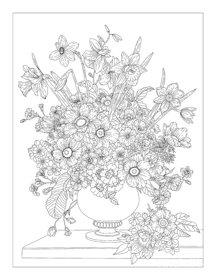 Floral Fantasy Flower Vase Coloring Page By Lisa Brando