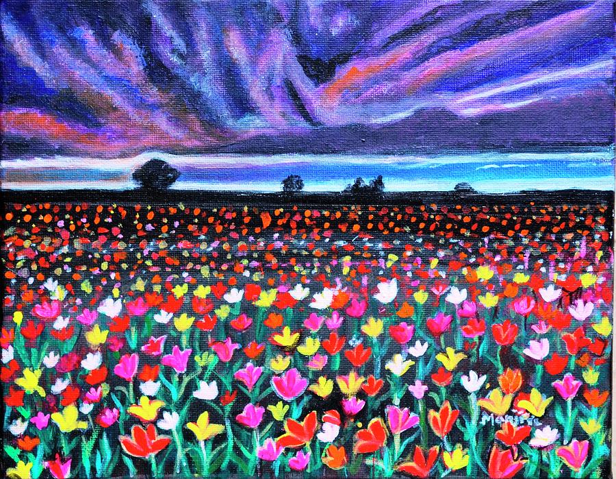 Floral fields Tulips at sunset Painting by Manjiri Kanvinde