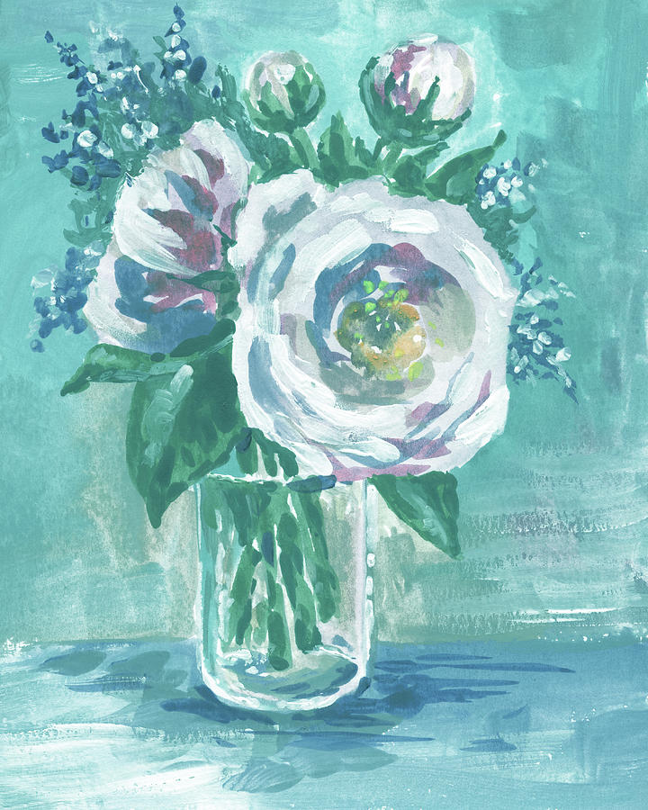 Floral Impressionism Soft And Cool Vintage Pallet Summer Flowers Bouquet VIII Painting by Irina Sztukowski