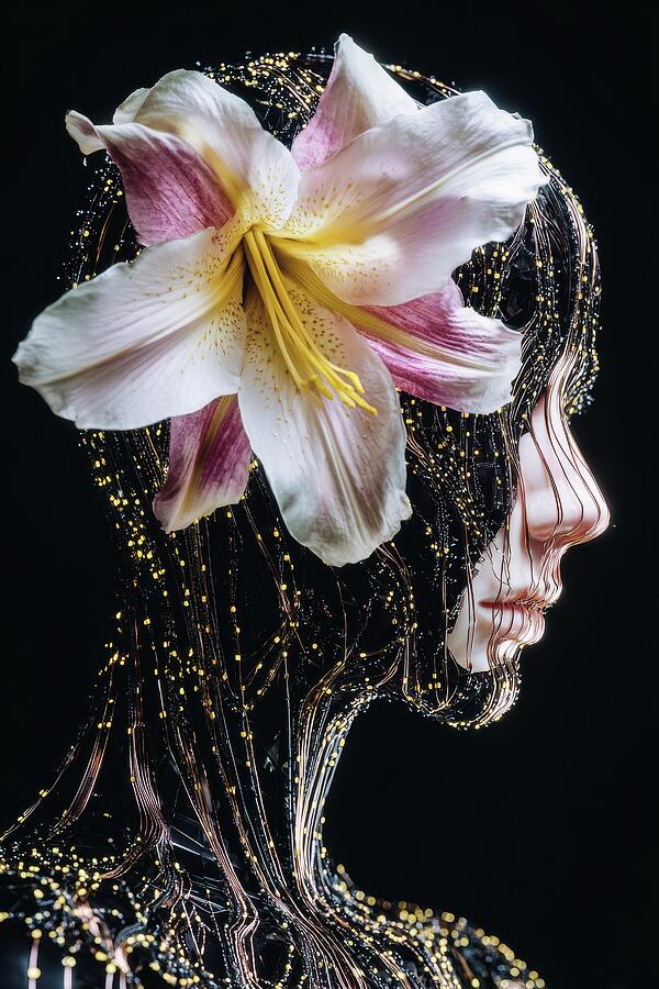 Floral Interface - Cybernetic Grace Digital Art by Matthias Hauser
