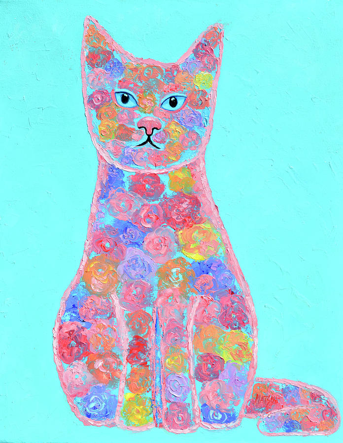 Floral Kitty Cat Painting by Jan Matson Floral Kitty Cat Painting by Jan Matson