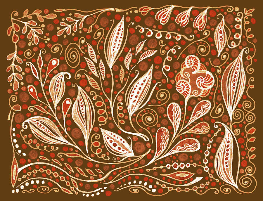 Floral Leaves And Berries Art Pattern In Beige And Brown  Painting by Irina Sztukowski