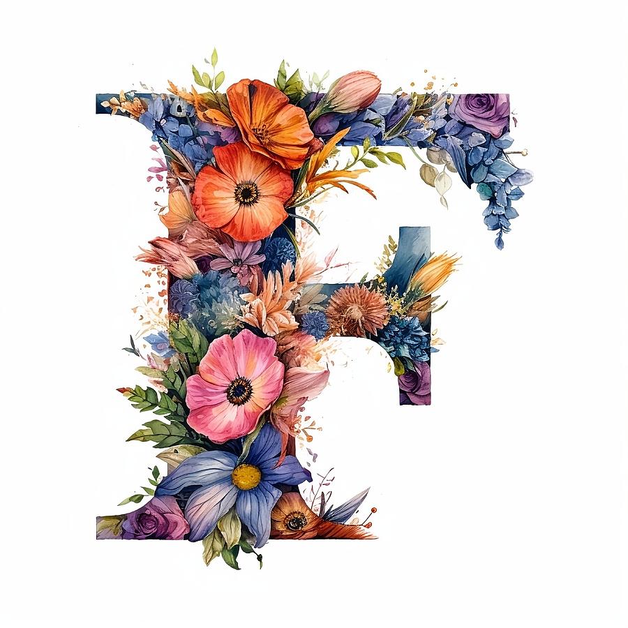 floral letter F of the alphabet Digital Art by Solenia Lazzaro - Fine ...